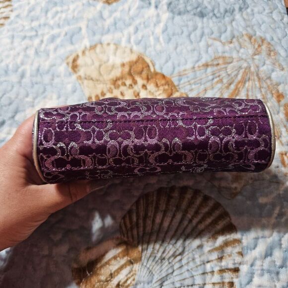 Vintage Coach Y2k Purple Metallic Lurex Cosmetic Pouch Purse - Picture 5 of 6